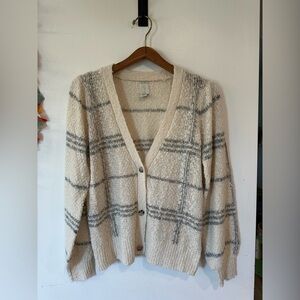 Joie Check V-Neck Knit Button Front Cardigan Women's Size Medium Wool Blend